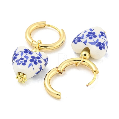 Handmade Porcelain Blue and White Porcelain Heart Hoop Earrings EJEW-A042-01-1