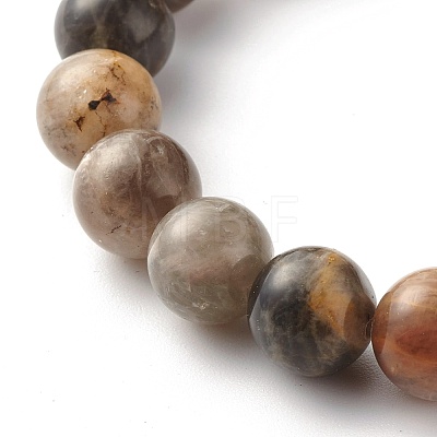10mm Natural Black Sunstone Round Beads Stretch Bracelet for Men Women BJEW-JB07299-02-1