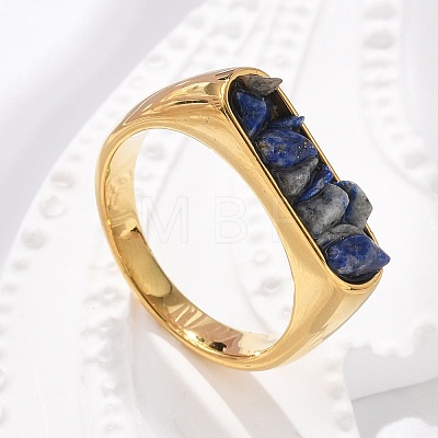 Rectangle Natural Lapis Lazuli Chips Finger Rings RJEW-D303-02G-03-1