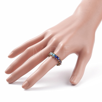 Glass Braided Bead Finger Ring for Women RJEW-JR00467-03-1