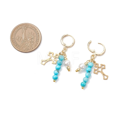 Natural Persian Jade Cross Hoop Earrings EJEW-JE06727-1