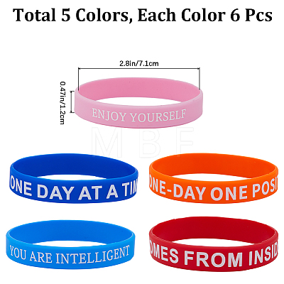 Gorgecraft 30Pcs 5 Color Word Silicone Cord Bracelets Set Wristband BJEW-GF0001-18-1