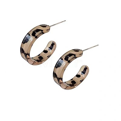 C-Shaped with Leopard Print 925 Sterling Silver Acrylic Stud Earrings FS-WG2B12E-01-1