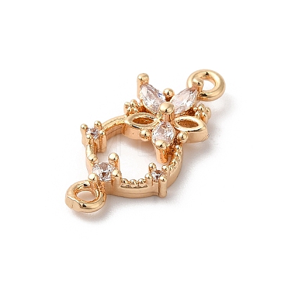 Brass Pave Clear Cubic Zirconia Flower Ring Links Connector Charms KK-C062-044G-01-1