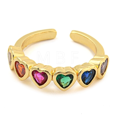 Colorful Cubic Zirconia Heart Cuff Ring KK-D067-30G-RS-1