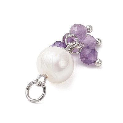 Natural Green Aventurine & Garne & Amethyst & Rose Quartz & Apatite Faceted Round & Potato Pearl Pendants PALLOY-JF04750-01-1