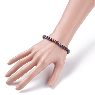 6.5mm Natural Galaxy Tiger Eye Round Beads Stretch Bracelet for Women BJEW-JB07292-1