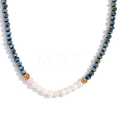 Fashion Natural Freshwater Pearl & Faceted Rondelle Glass Beaded Necklaces for Women AX4759-3-1