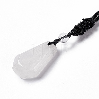 Natural Quartz Crystal Hexagon Pendant Necklace with Nylon Cord NJEW-G094-A07-1