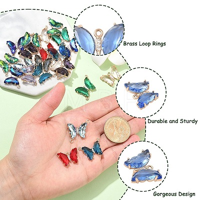12Pcs Brass Pave Faceted Glass Connector Charms FIND-YW0007-50-1