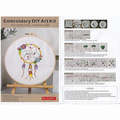 DIY Woven Net/Web with Feather Pattern Embroidery Kit DIY-O021-18-1