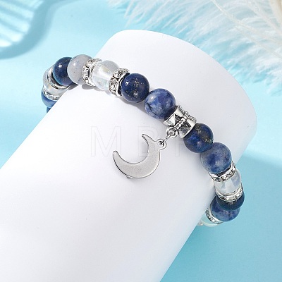 2Pcs 2 Styles 304 Stainless Steel & Brass Celestial Sun & Moon Couple Bracelet Set BJEW-TA00718-1