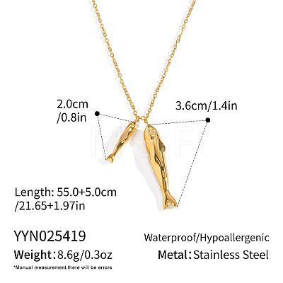 Ocean 304 Stainless Steel Double Fish Pendant Necklaces for Women WI5548-1