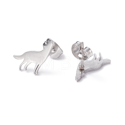 Wolf 304 Stainless Steel Stud Earrings for Women EJEW-Z017-13P-1