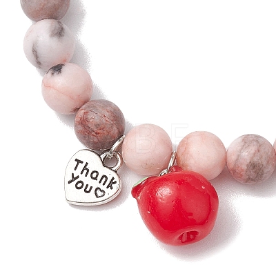 Teachers' Day Thank You 8mm Round Natural Zebra Jasper Stretch Bracelets BJEW-JB10432-02-1