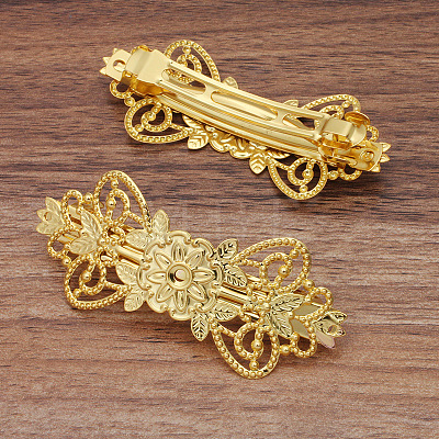 Brass Filigree Hair Barrette OHAR-PW0001-206AB-1