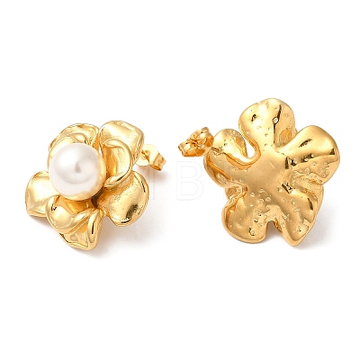 Plastic Pearl Beaded Flower Stud Earrings EJEW-K244-21G-1