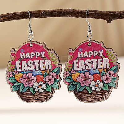 Easter Cartoon Printed Wood Dangle Earrings FS-WG710AE-05-1