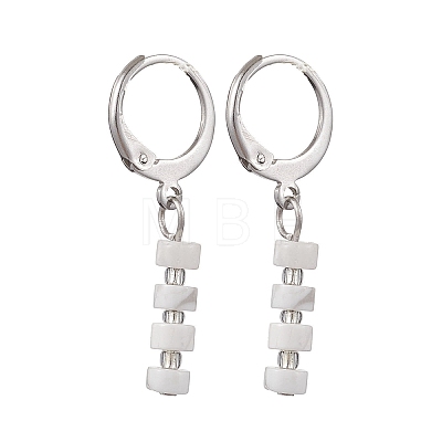 304 Stainless Steel Natural Mixed Stone Column Leverback Earrings EJEW-JE06520-1