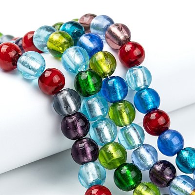 Handmade Silver Foil Glass Beads Strands X-SL02-1
