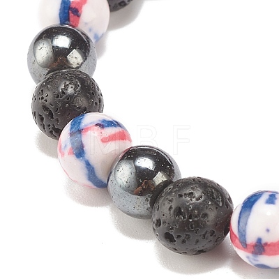 Natural Lava Rock & Synthetic Hematite & Ocean White Jade(Dyed) Round Beaded Stretch Bracelet BJEW-JB07972-01-1