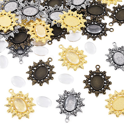 30Pcs 3 Colors Vintage Tibetan Style Alloy Flower Pendant Cabochon Bezel Settings TIBEP-TA0001-47-1
