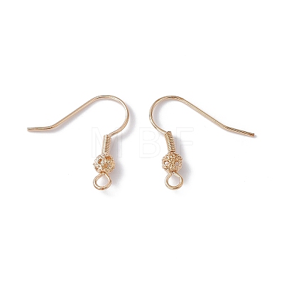 Brass Round Beaded Earring Hooks KK-G438-01G-1