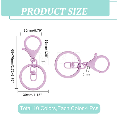   40Pcs 10 Colors Baking Painted Zinc Alloy Swivel Keychain Clasp Findings FIND-PH0010-64-1
