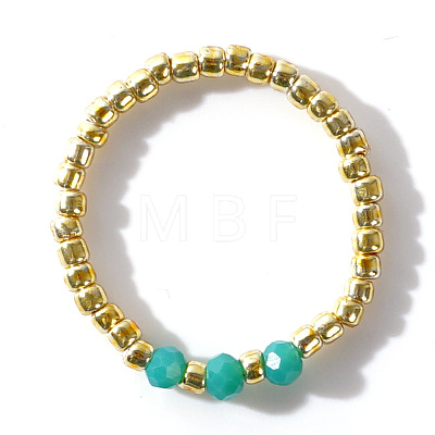 Simple and Stylish Glass & Synthetic Turquoise Beaded Fashion Ring for Women BM5929-2-1