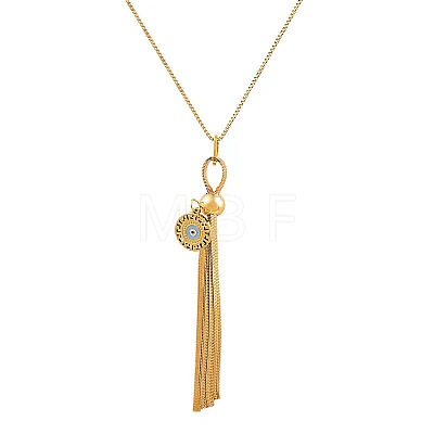 304 Stainless Steel Evil Eye & Chains Tassel Pendant Necklaces for Women NJEW-G101-01G-1