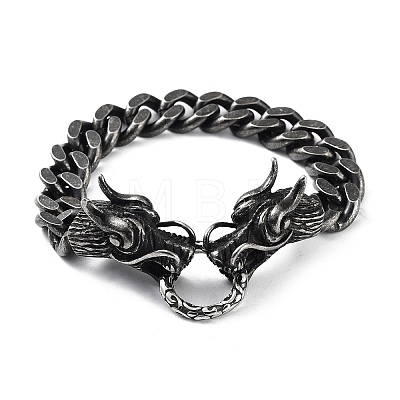 304 Stainless Steel Dragon Head Design Cuban Link Chains Bracelets for Men & Women BJEW-D031-19B-1