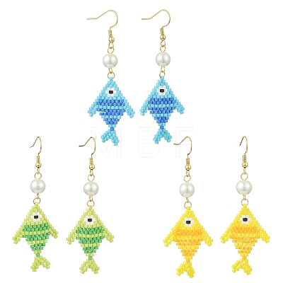 304 Stainless Steel with Glass Cylinder Seed Beads Dangle Earrings EJEW-MZ00815-1