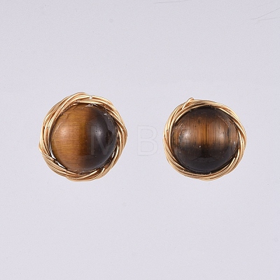 Natural Tiger Eye Ball Stud Earrings EJEW-JE03980-06-1