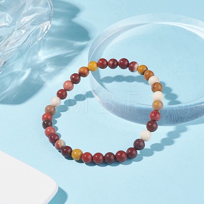 Natural Mookaite Round Beaded Stretch Bracelet BJEW-JB07904-01-1