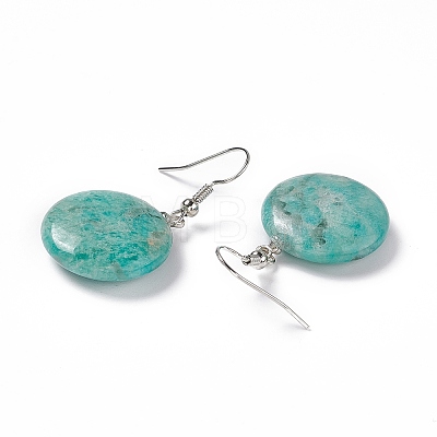 Natural Amazonite Flat Round Dangle Earrings EJEW-D188-03P-10-1