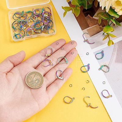 Unicraftale 50Pcs Rainbow Color 304 Stainless Steel Leverback Earring Findings STAS-UN0038-46-1