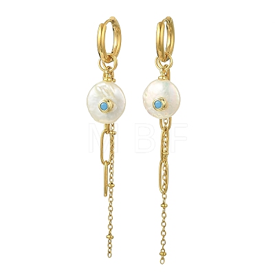 Flat Round 304 Stainless Steel Tassel Hoop Earrings EJEW-JE07009-1