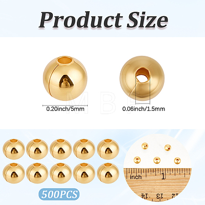 500Pcs Brass Smooth Round Beads KK-PA0001-19G-1