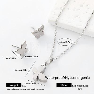 304 Stainless Steel Pendant Necklace & Stud Earrings Set for Women Men NO8774-4-1