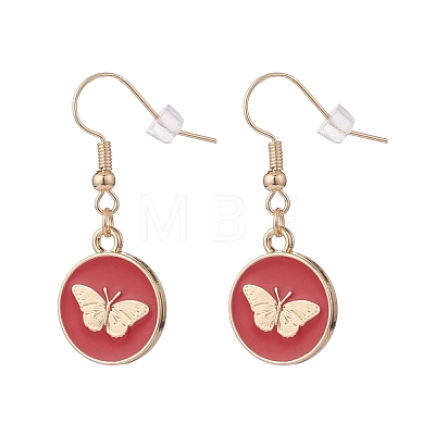Flat Round with Butterfly Enamel Dangle Earrings EJEW-JE04862-1