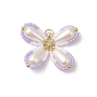 Two Tone Glass Seed Beaded Butterfly Pendants PALLOY-MZ00563-02-1