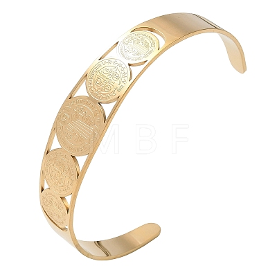 Religion 201 Stainless Steel Saint Benedict Hollow Open Cuff Bangles SA-CBA3211-01G-1