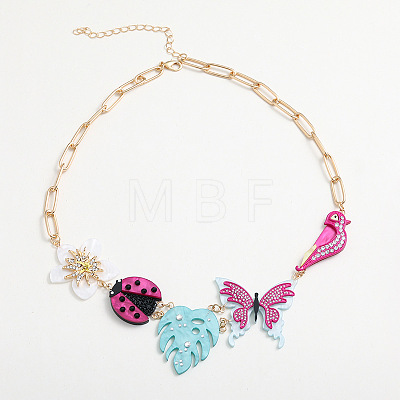 Spring Summer Acrylic Rhinestone Pendant Bib Necklaces for Women WG872E8-02-1