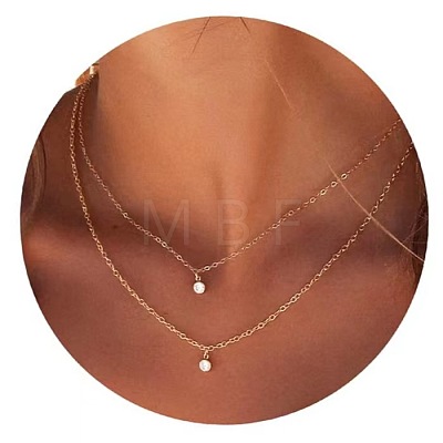 2Pcs Brass Clear Cubic Zirconia Double Layer Pendant Necklaces WGAA16F-05-1