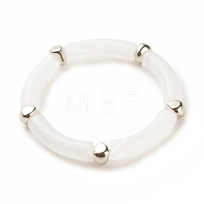 2Pcs 2 Color White Acrylic Curved Tube Chunky Stretch Bracelets Set with CCB Plastic for Women BJEW-JB08126-1