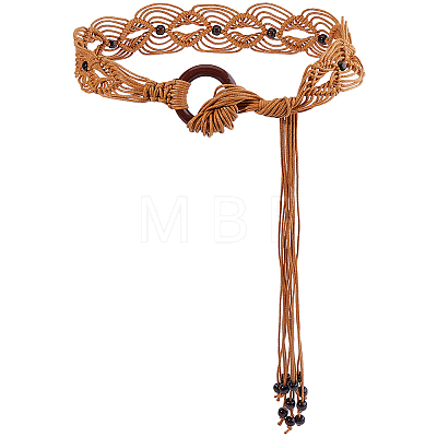 1Pc PU Leather Cord Woven Tassel Tie Knot Belts AJEW-CP0012-06B-1