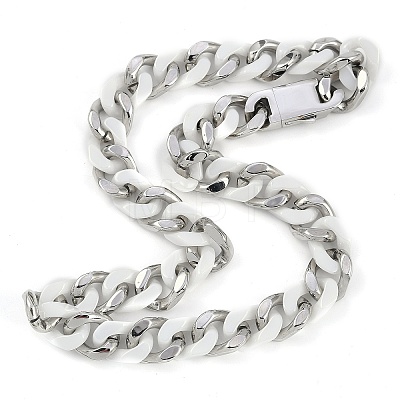 304 Stainless Steel & Ceramics Cuban Link Chain Necklaces for Women NJEW-B116-08P-01-1