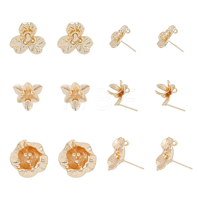 12Pcs 3 Style Brass Stud Earring Findings KK-FH0004-86-1