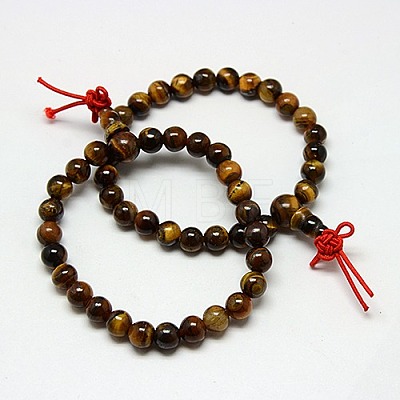 Buddhist Jewelry Mala Beads Bracelets Natural Tiger Eye Stretch Bracelets BJEW-M007-6mm-01A-1