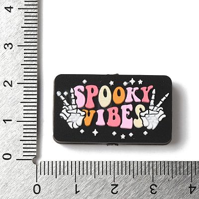 Halloween Themed Black Bead with Colorful Text 'Spooky Vibes' with Hand Skull Silicone Focal Beads SIL-M006-01A-1